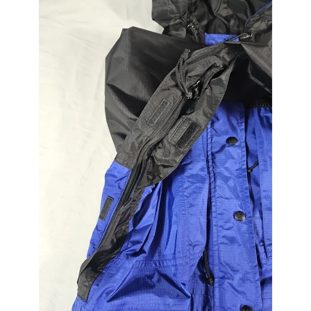 Vintage REI GoreTex Jacket Women M Blue Black Waterproof Hooded Rip Stop Zip Pit